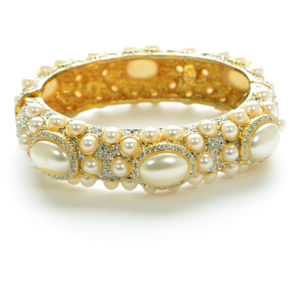 Vintage Kenneth Jay Lane KJL  Crystal Cabochon Pearl Bracelet - Picture 4 of 8